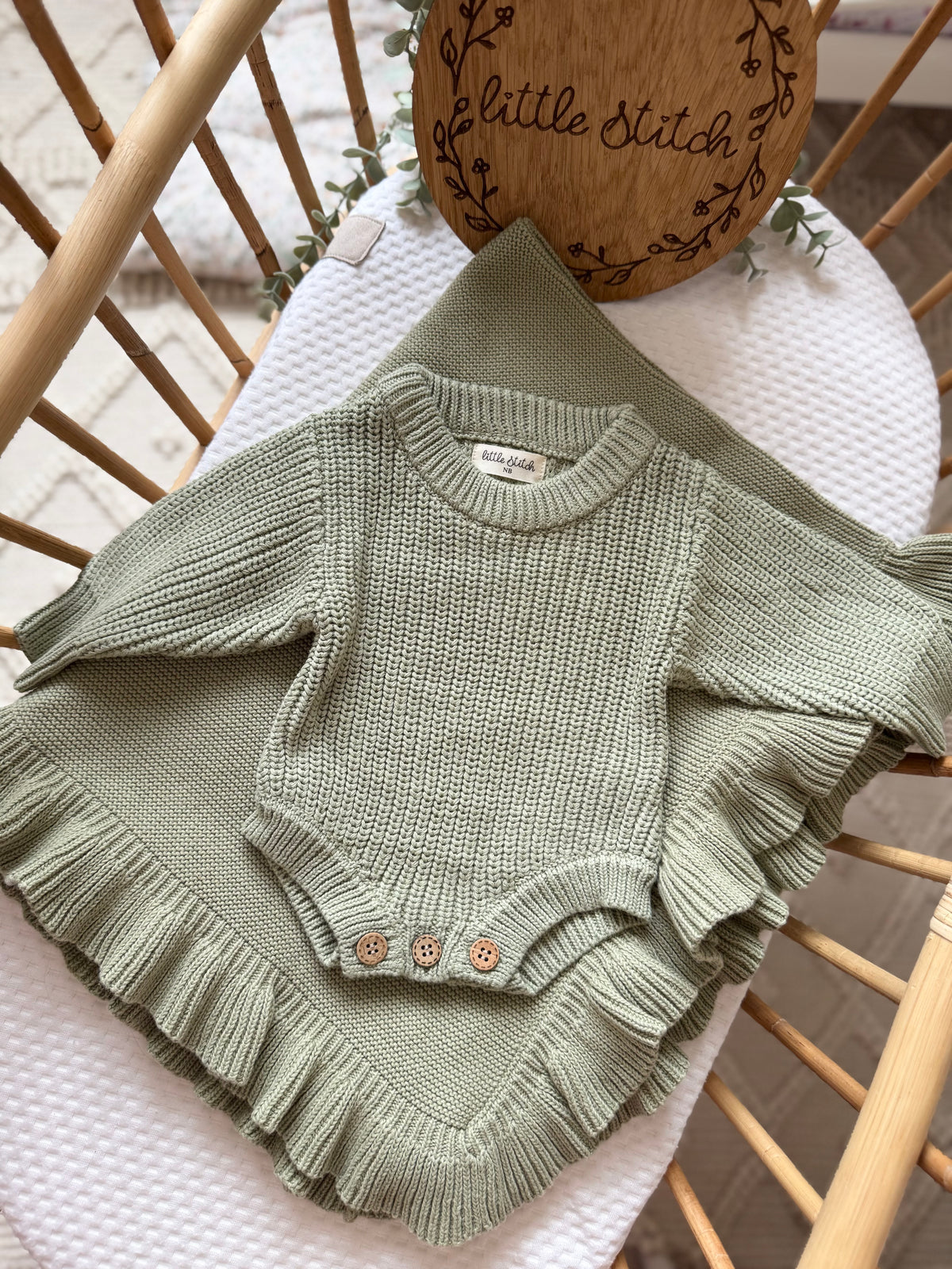 Green 2 piece set - newborn romper