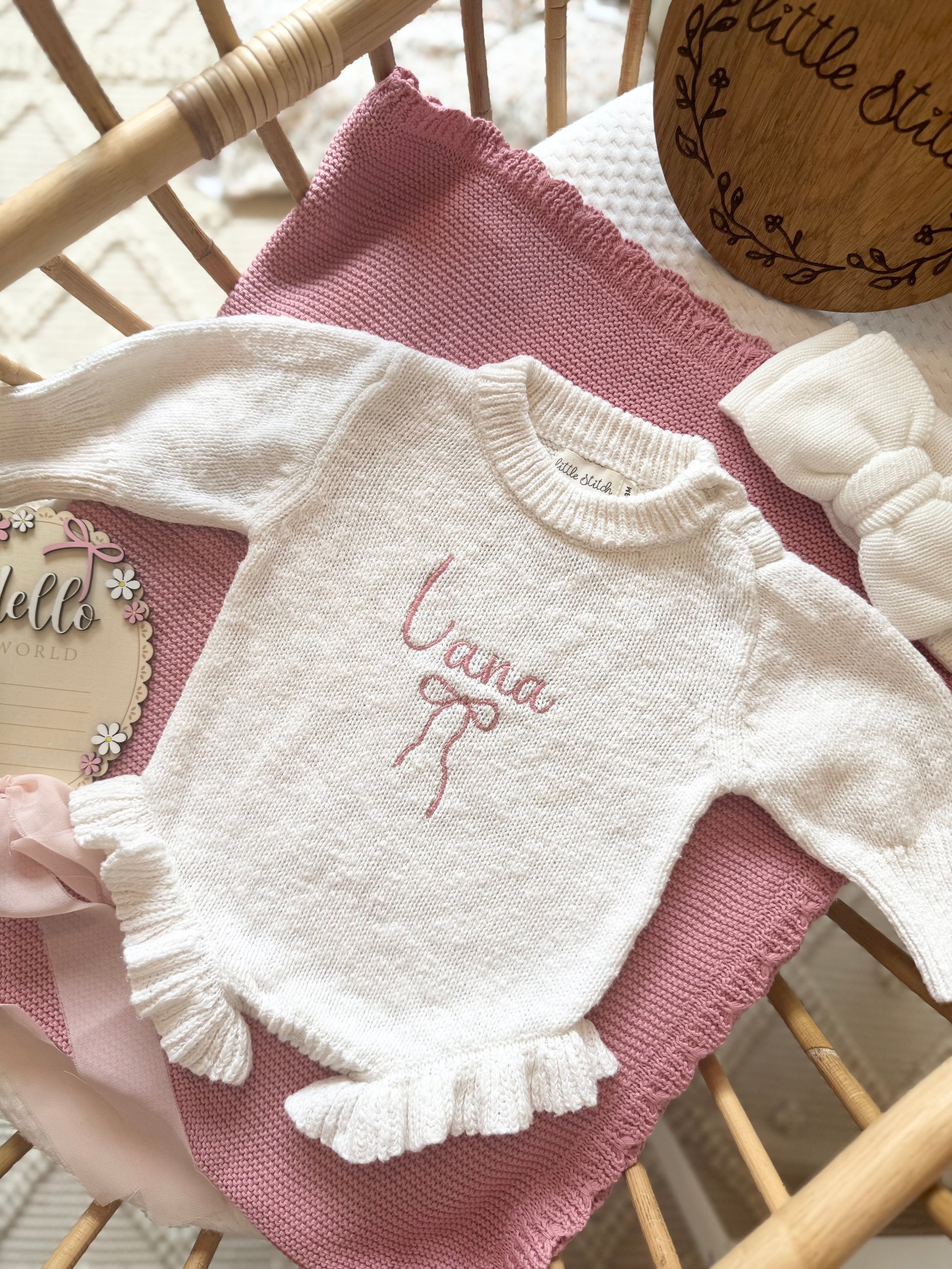 Name and bow design frilly romper