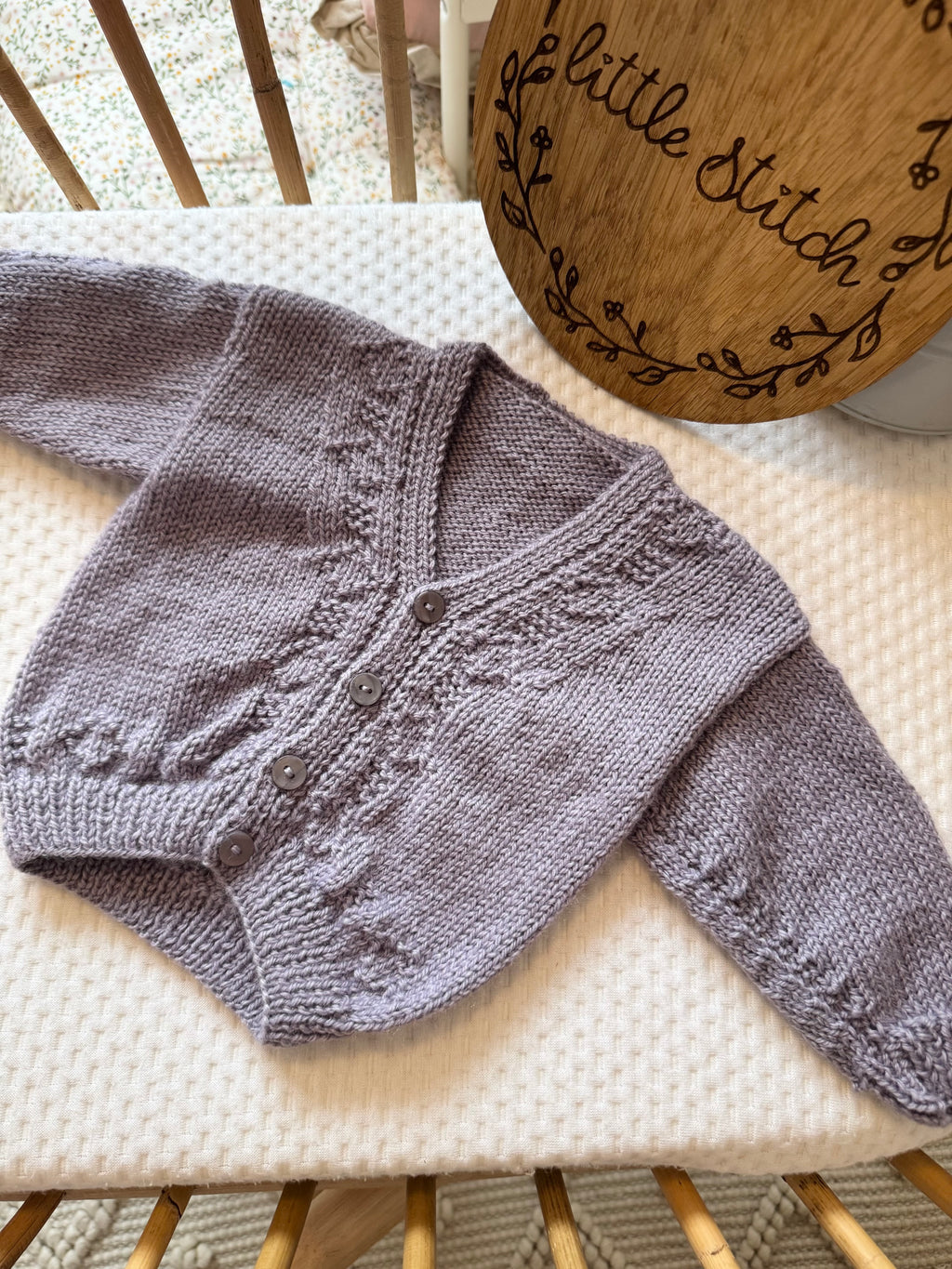 Purple 3-6m handknitted cardigan