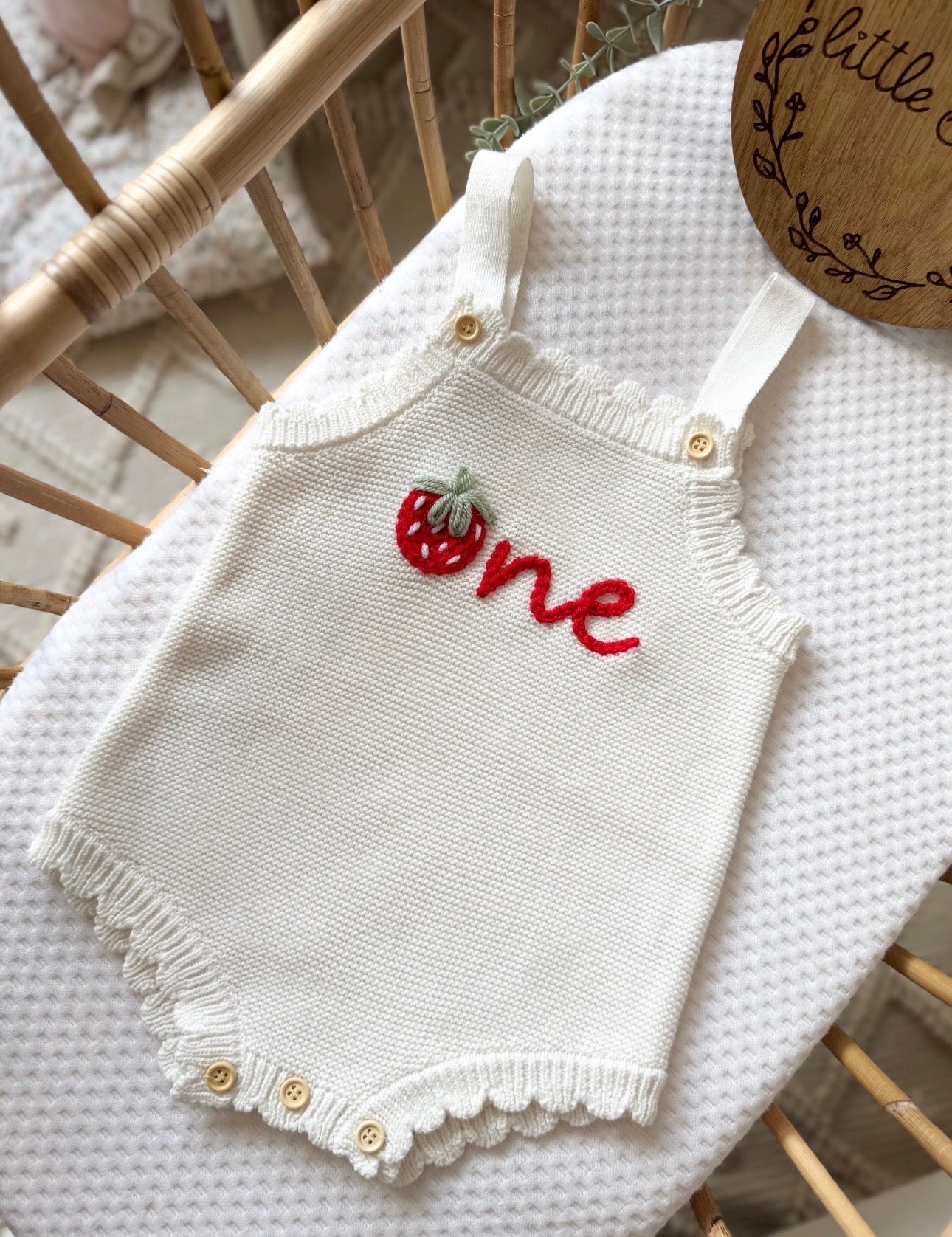 Ready to post - strawberry one romper 12-18m