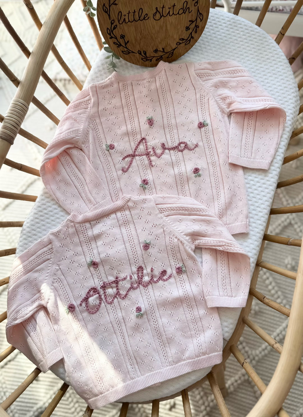 Pink cardigan - Name & scattered roses (on the back) add name to notes 💗