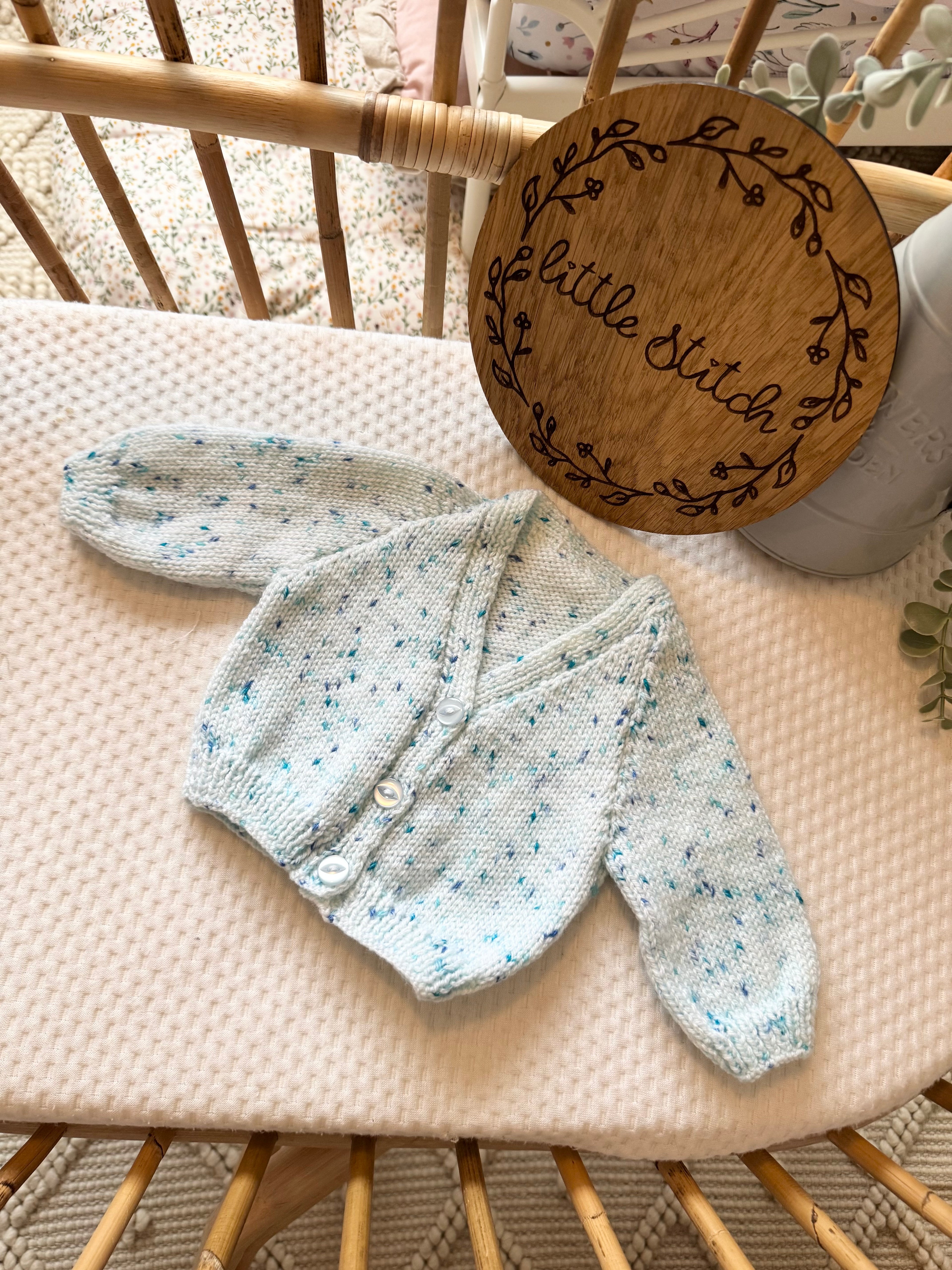 Speckle blue newborn handknitted cardigan