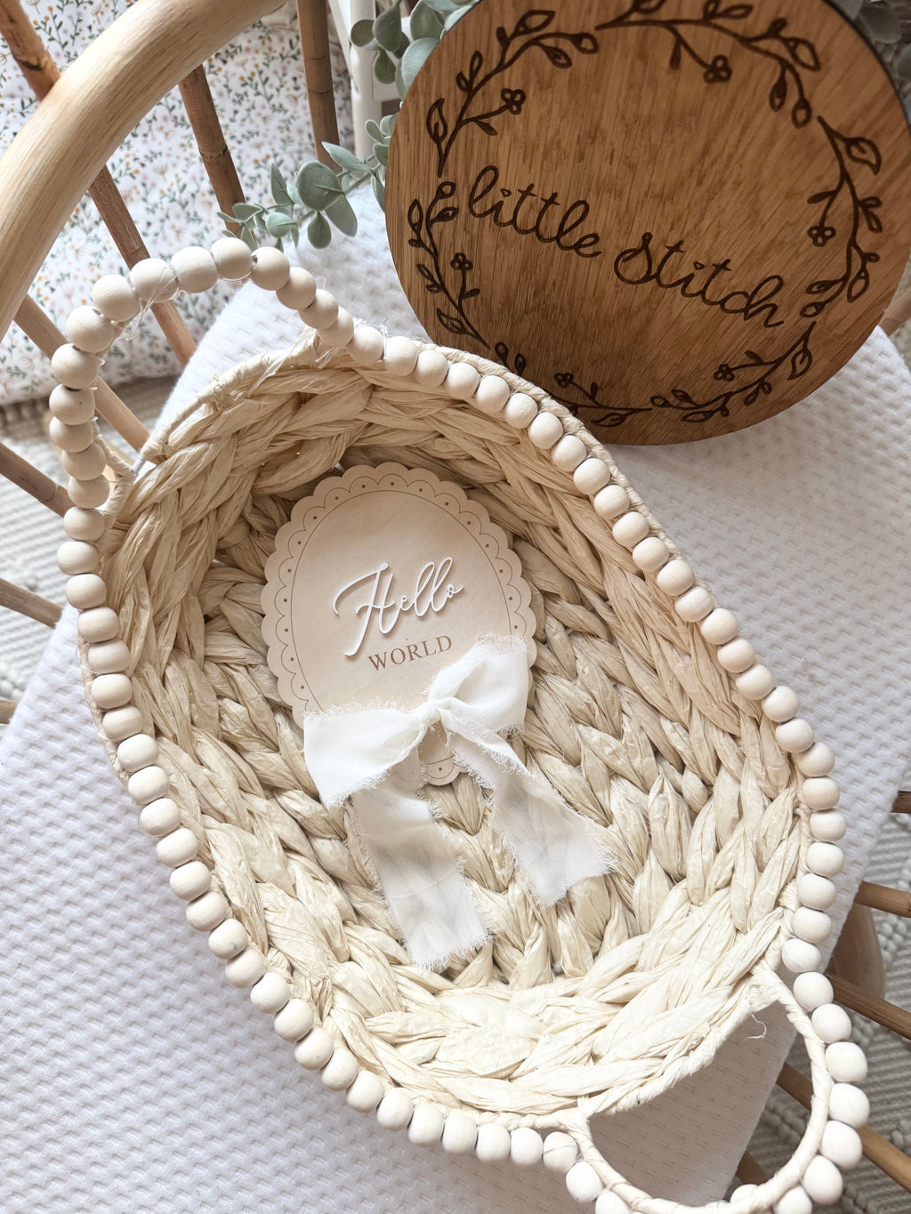 Hello world chiffon bow plaque