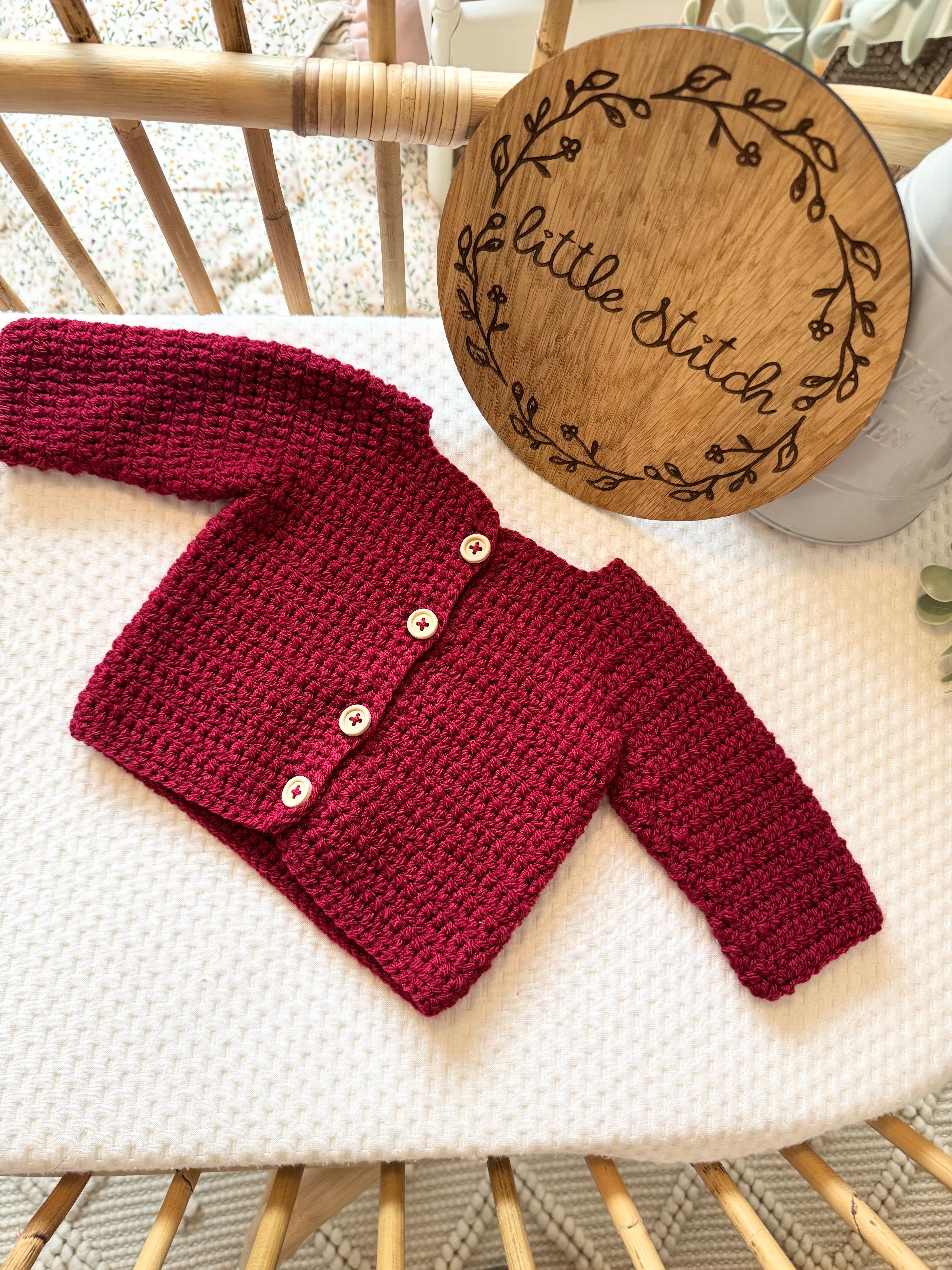 Wine red 0-3m handknitted cardigan
