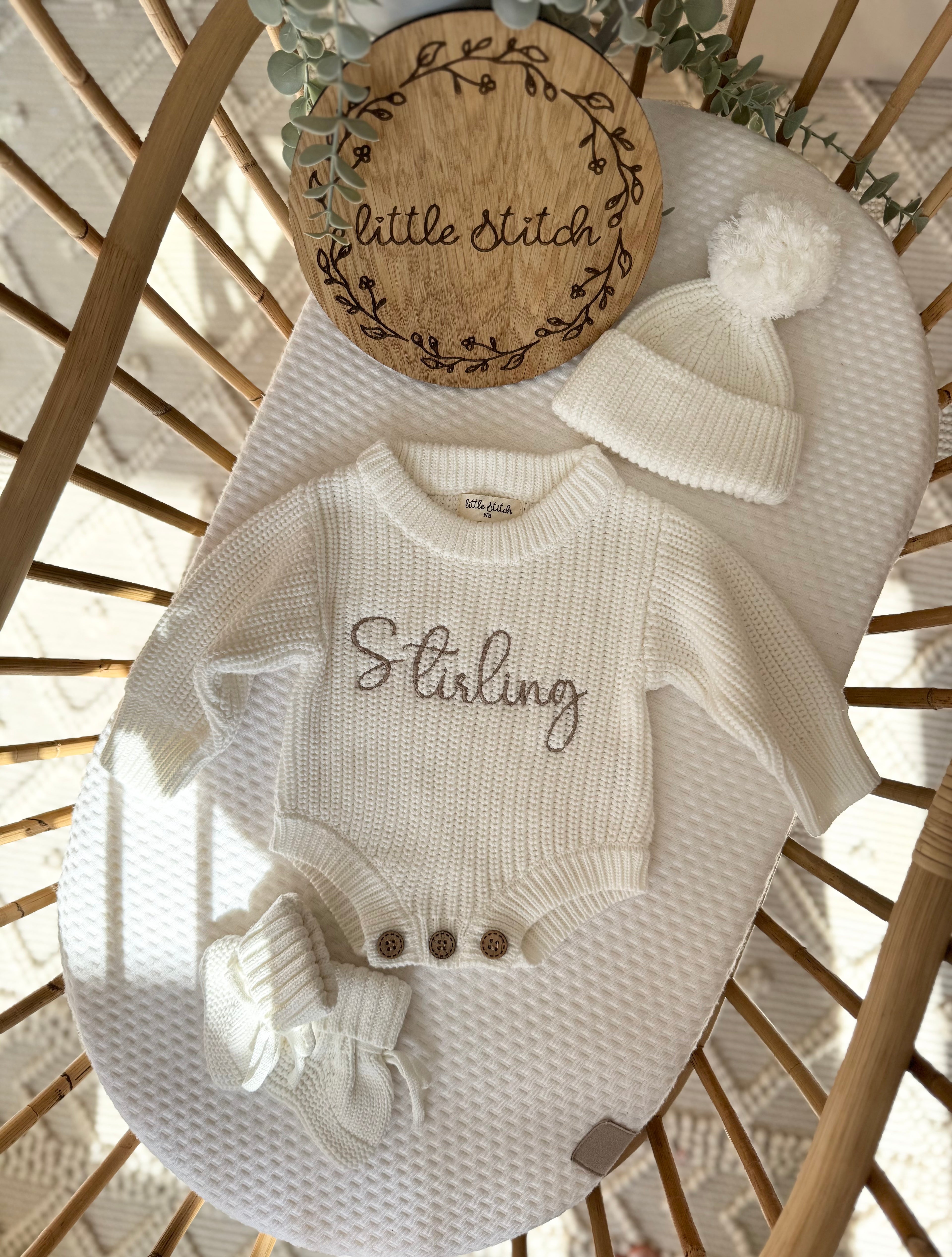 Newborn knitted romper - plain name