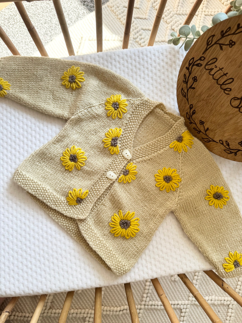Sunflower cardigan 3-6m (NO NAME INCLUDED - add the name listing extra)