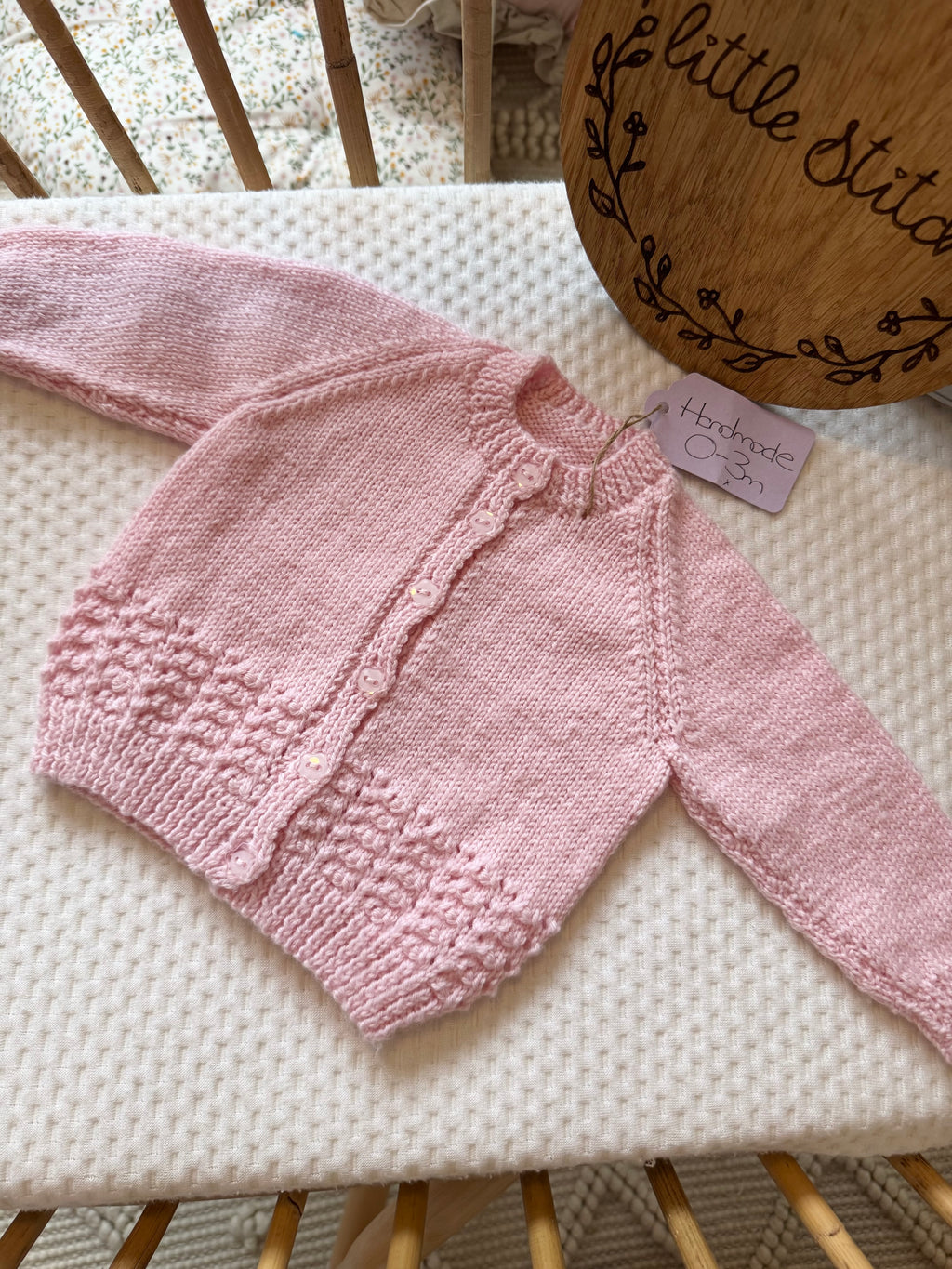 Pink 0-3m handknitted cardigan