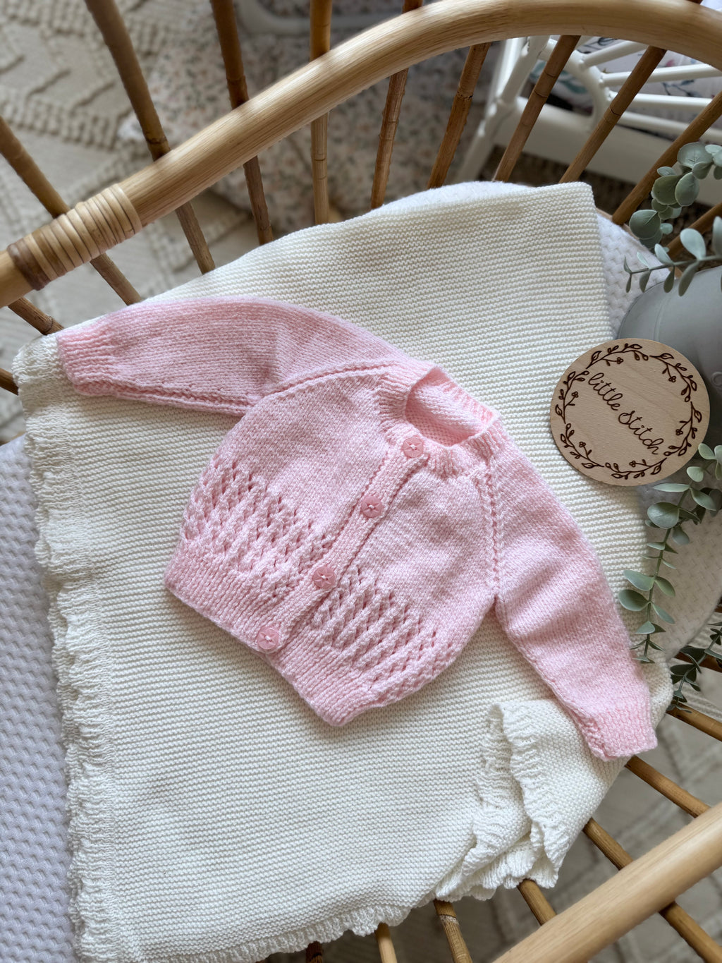 Pink 0-3m handknitted cardigan