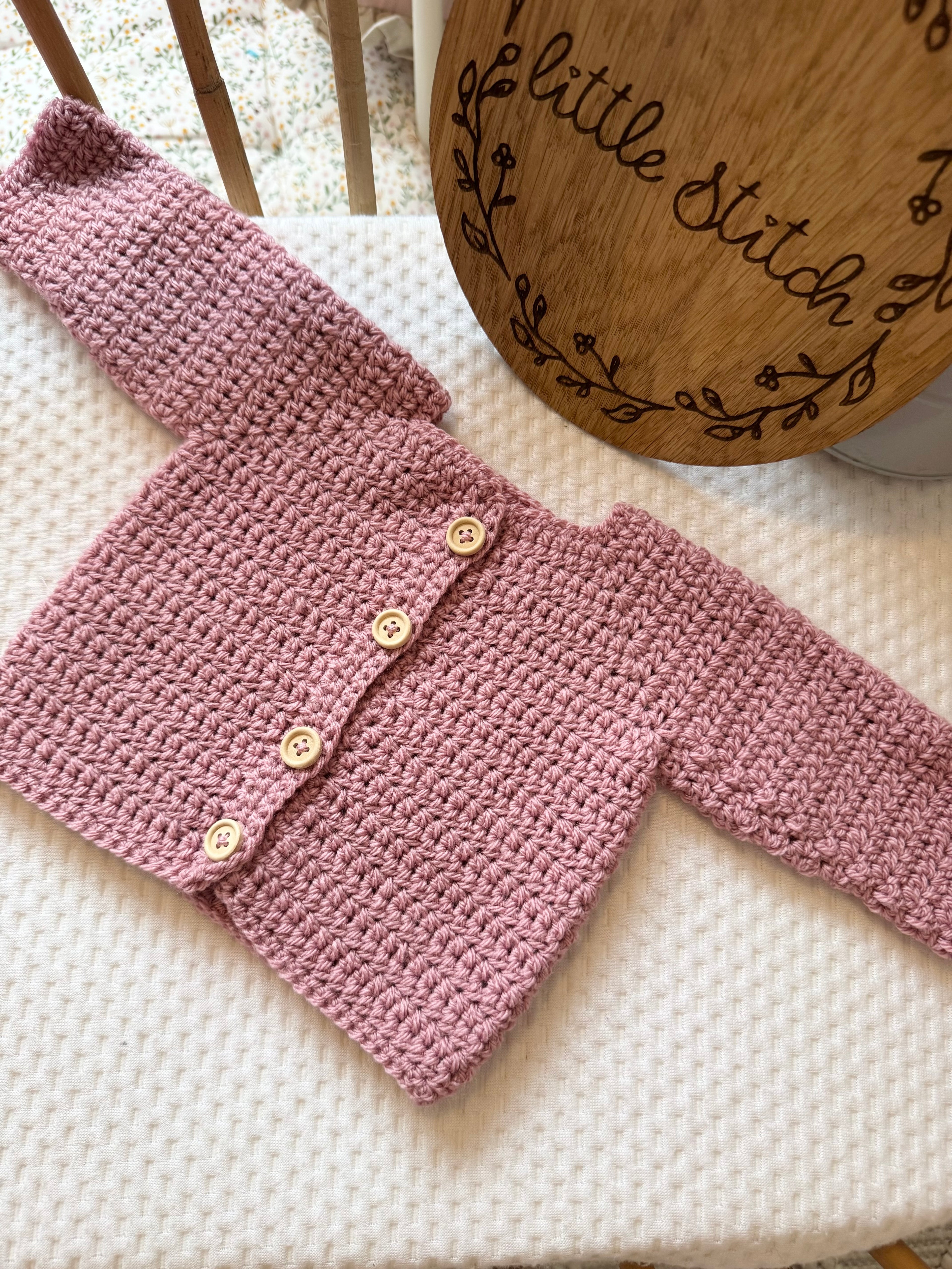 Pink 0-3m handknitted cardigan