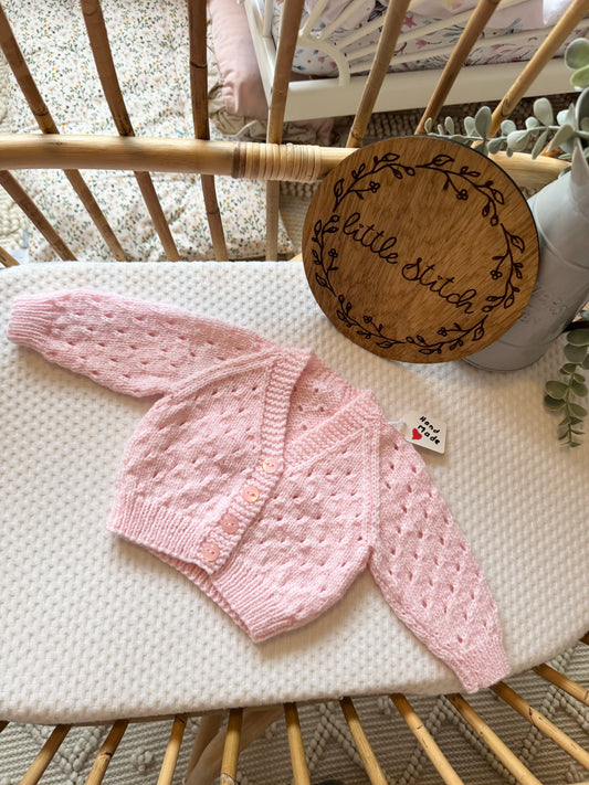 Pink 0-3m handknitted cardigan
