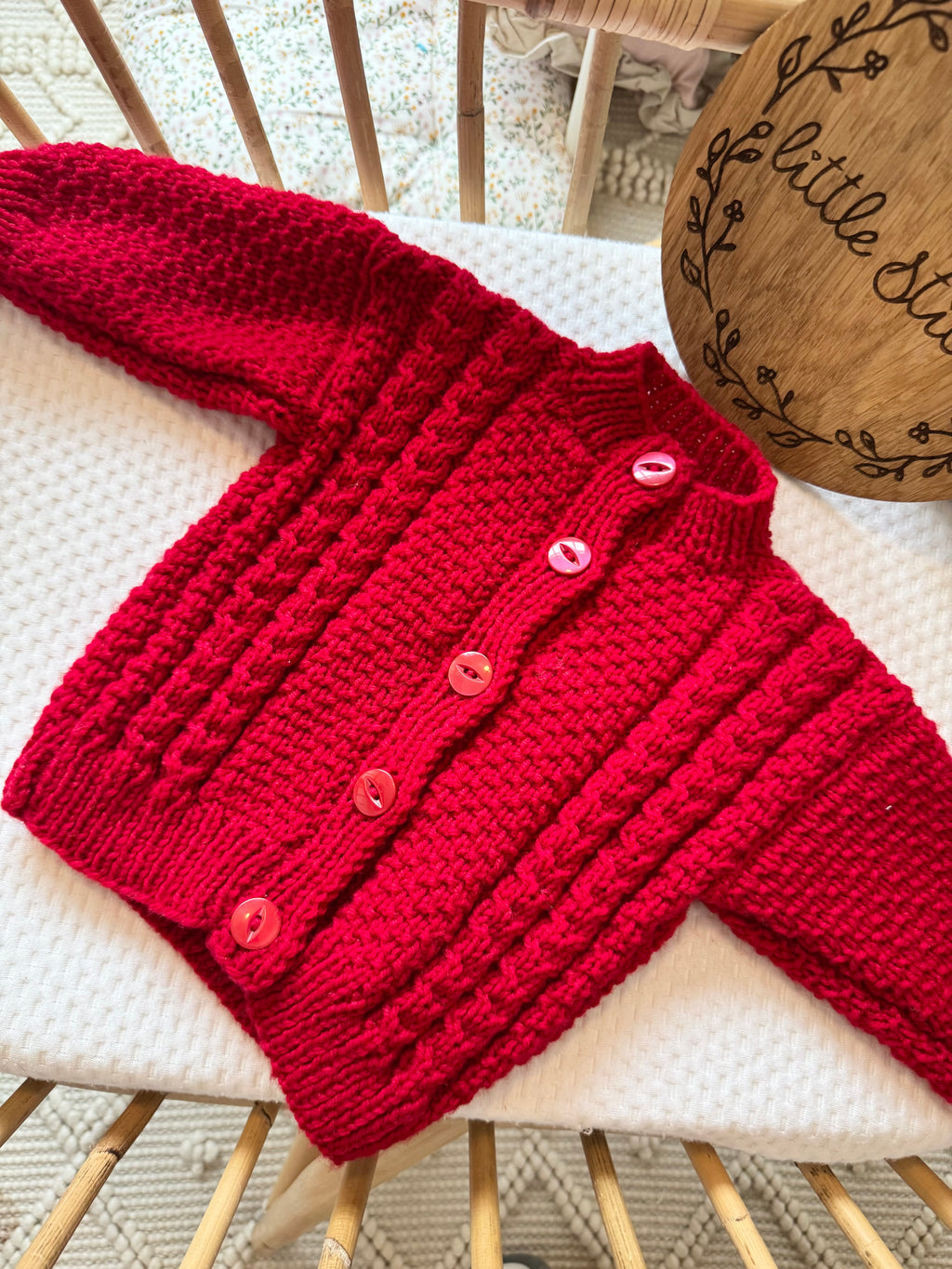 Red 6-12m handknitted cardigan