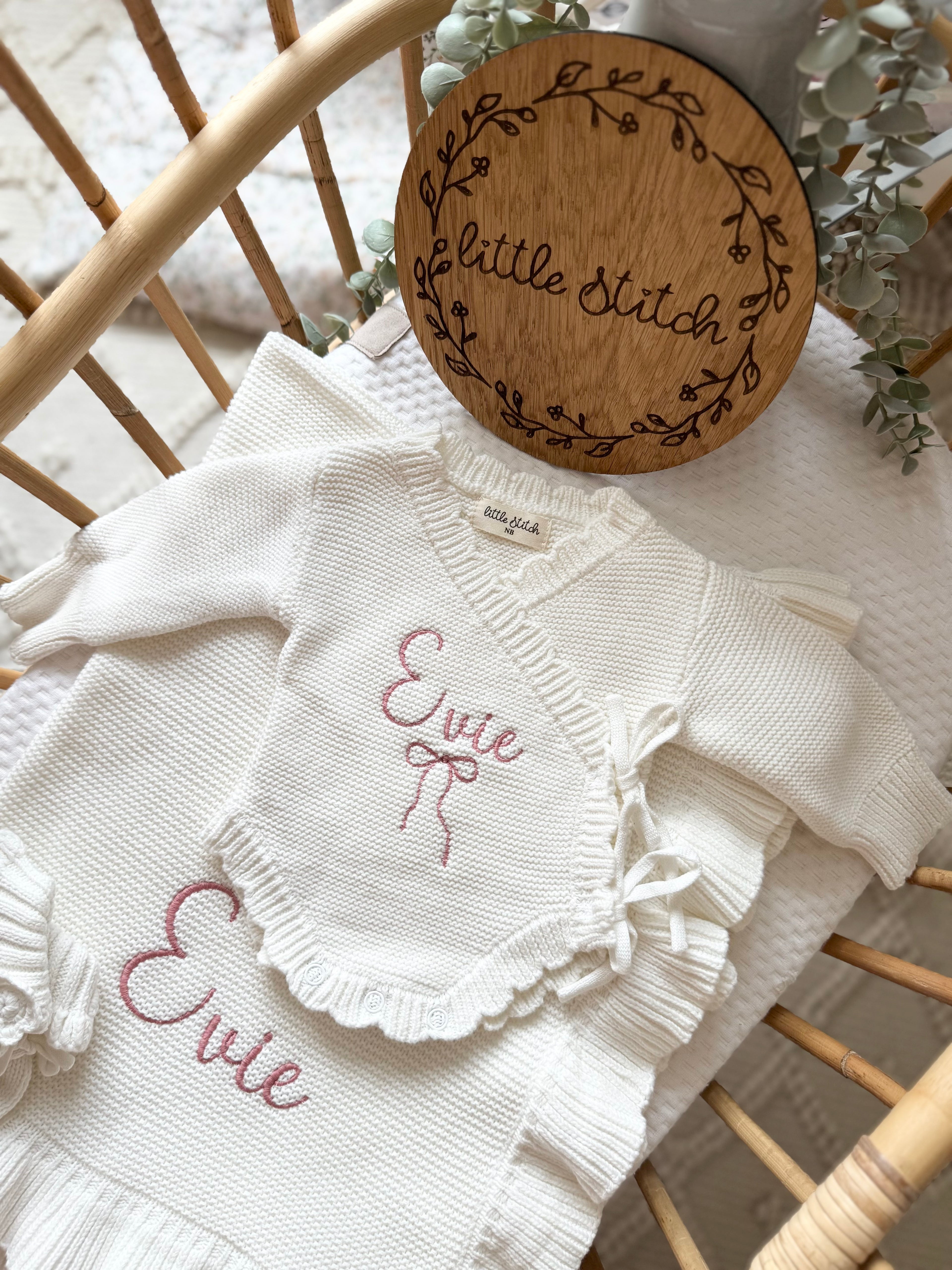 Name and bow design wrap over romper