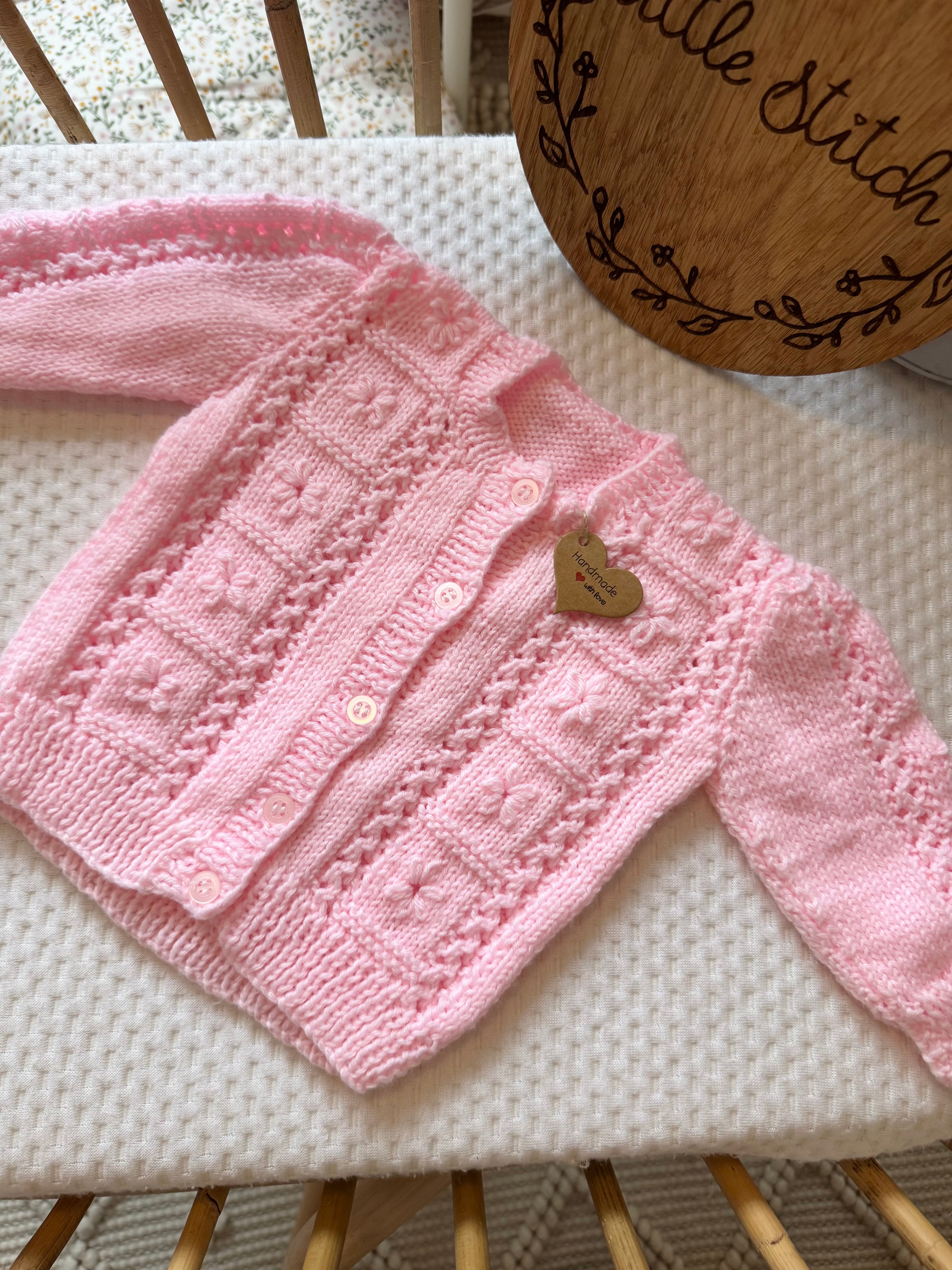 Pink 0-3m handknitted cardigan