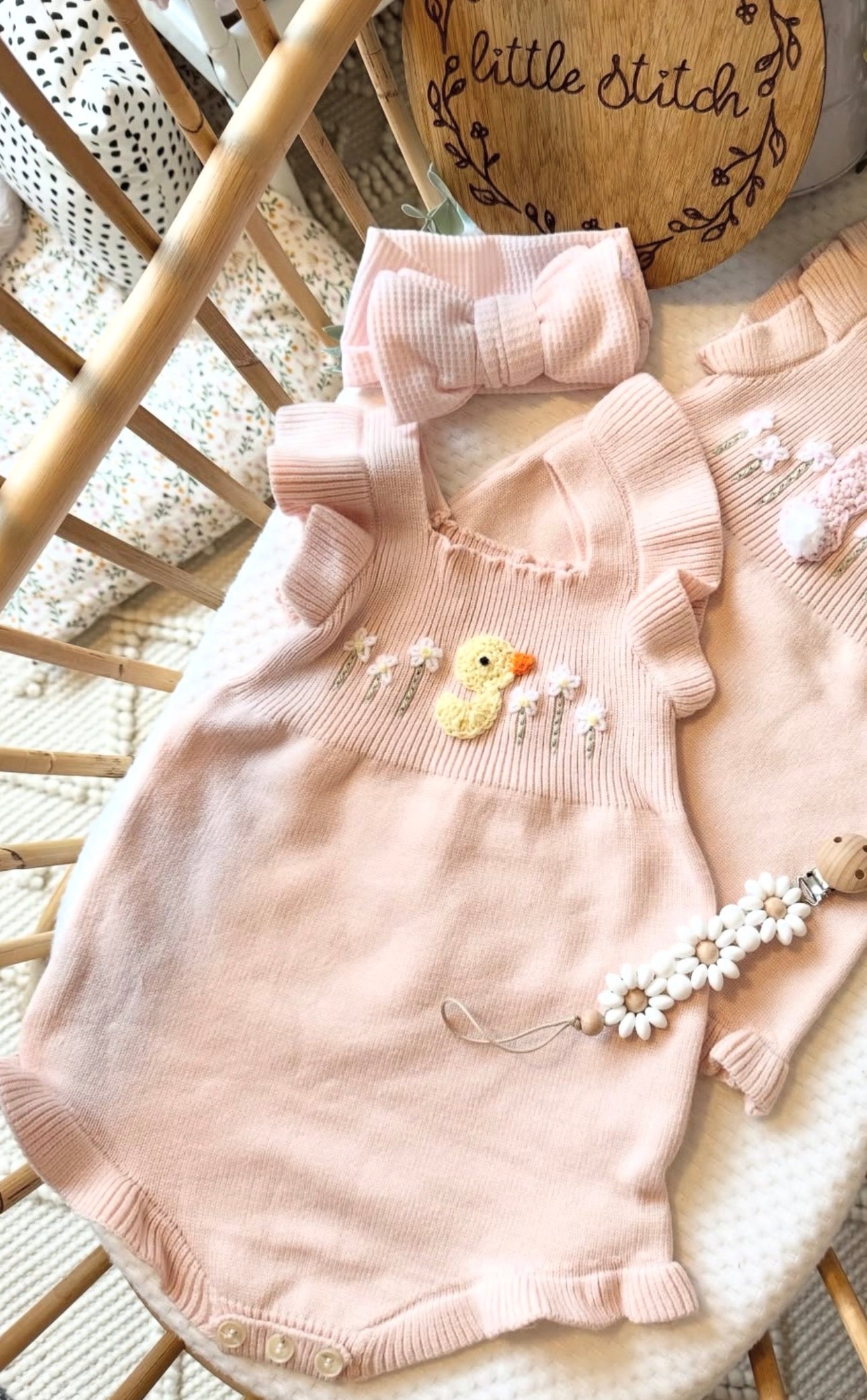 Ready to post - duck&flowers pink romper 18-24m