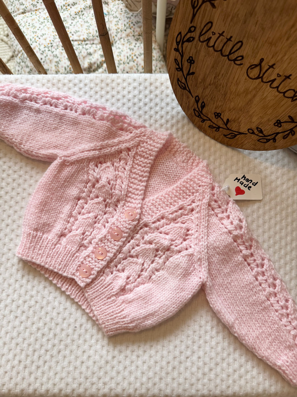 Pink 0-3m handknitted cardigan