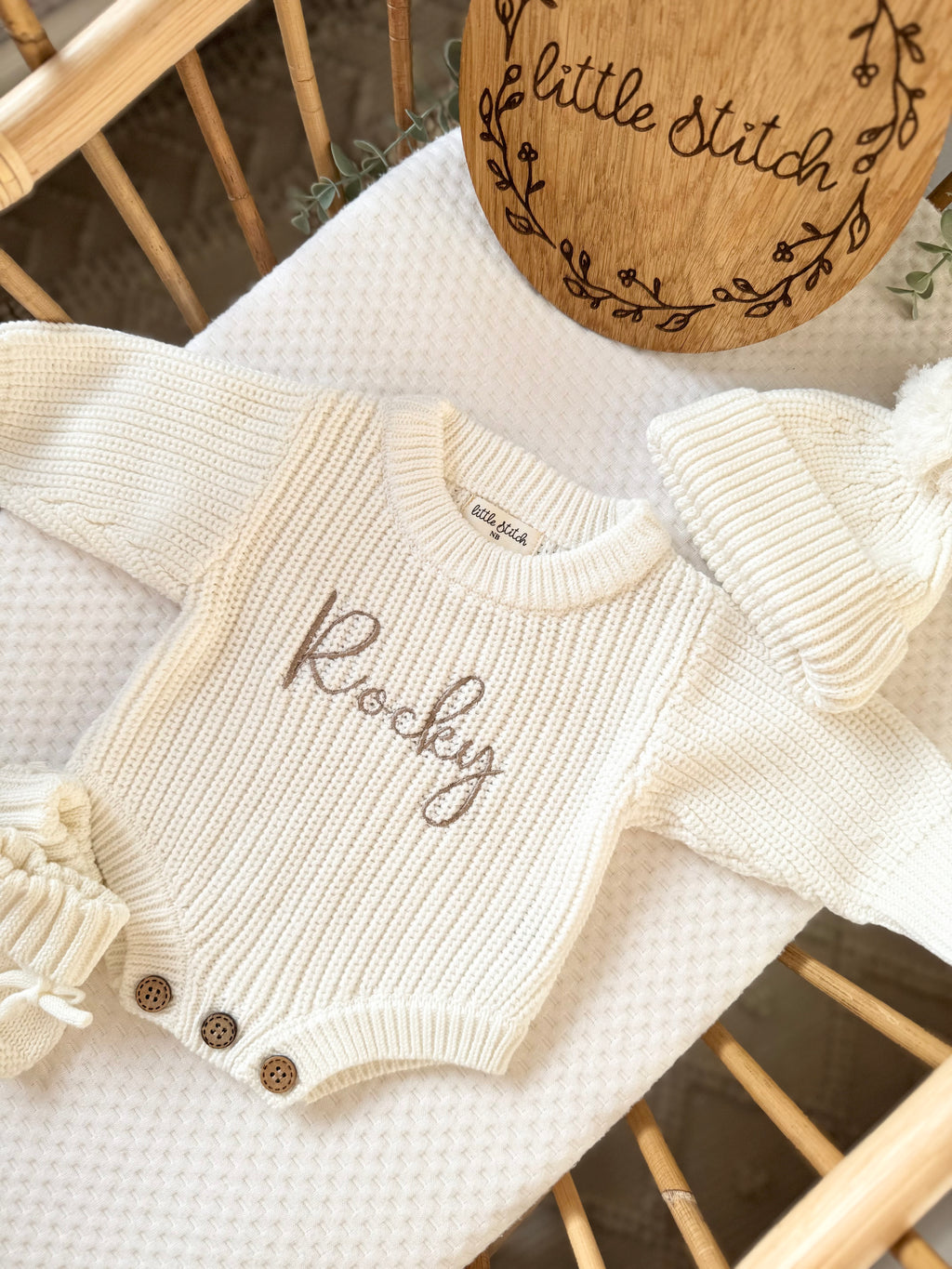 Newborn knitted romper - plain name