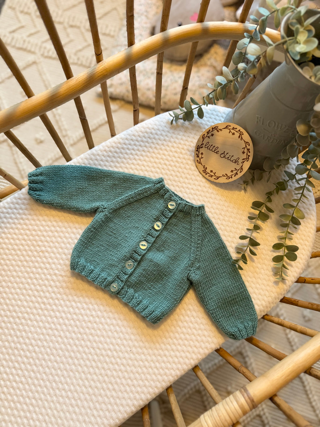 Newborn bottle green handknitted cardigan