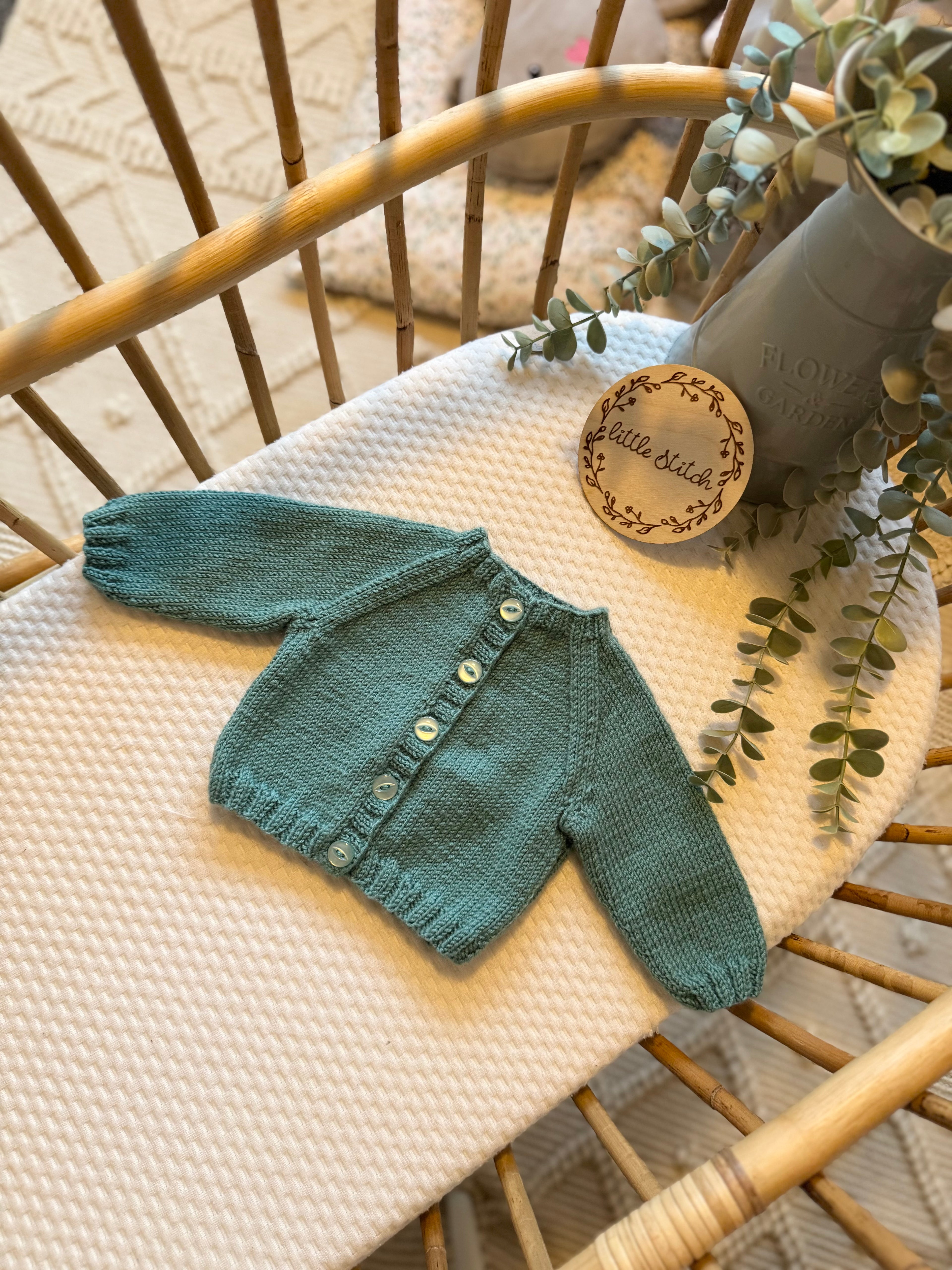 Newborn bottle green handknitted cardigan