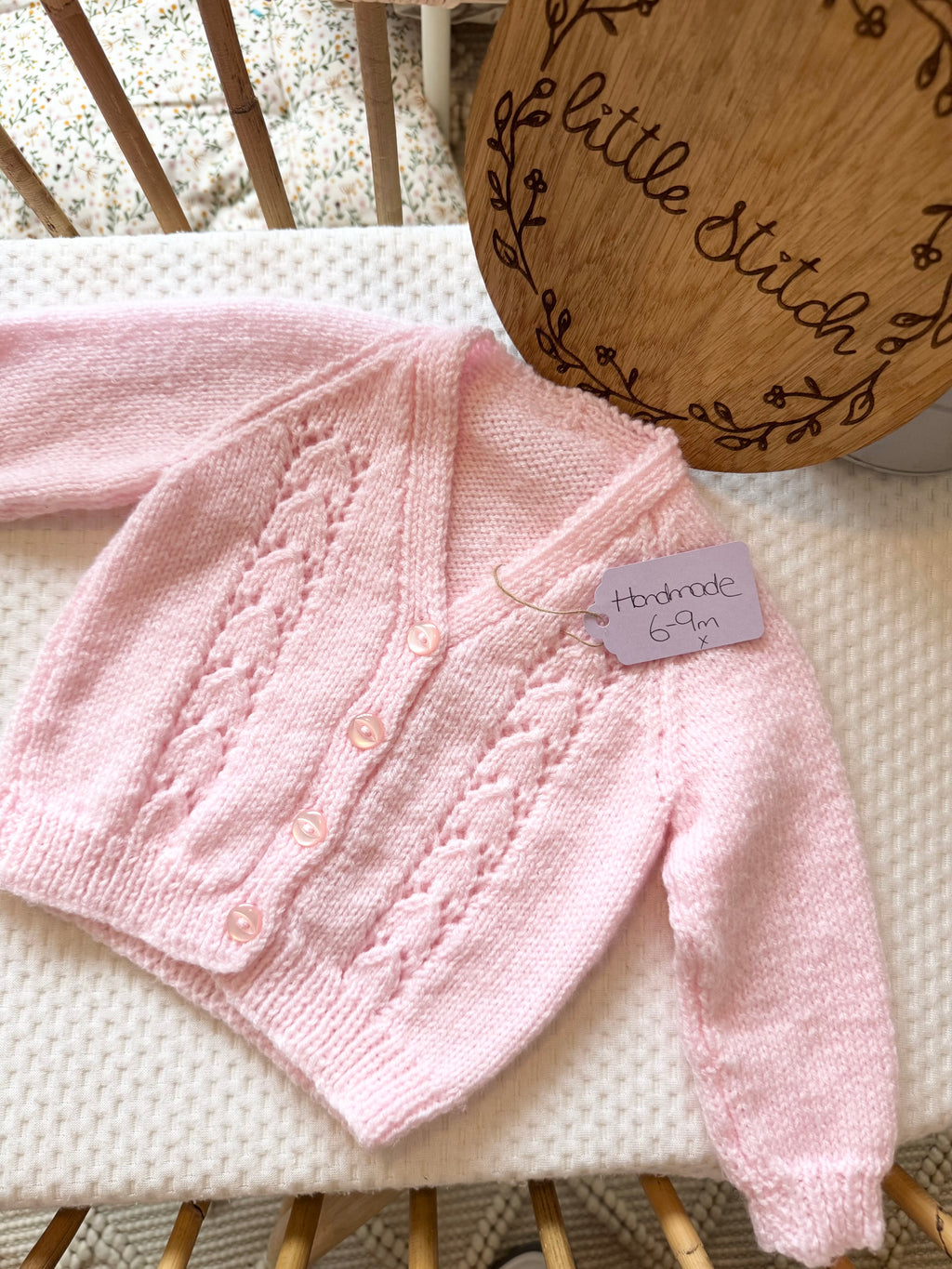 Pink 6-9m handknitted cardigan
