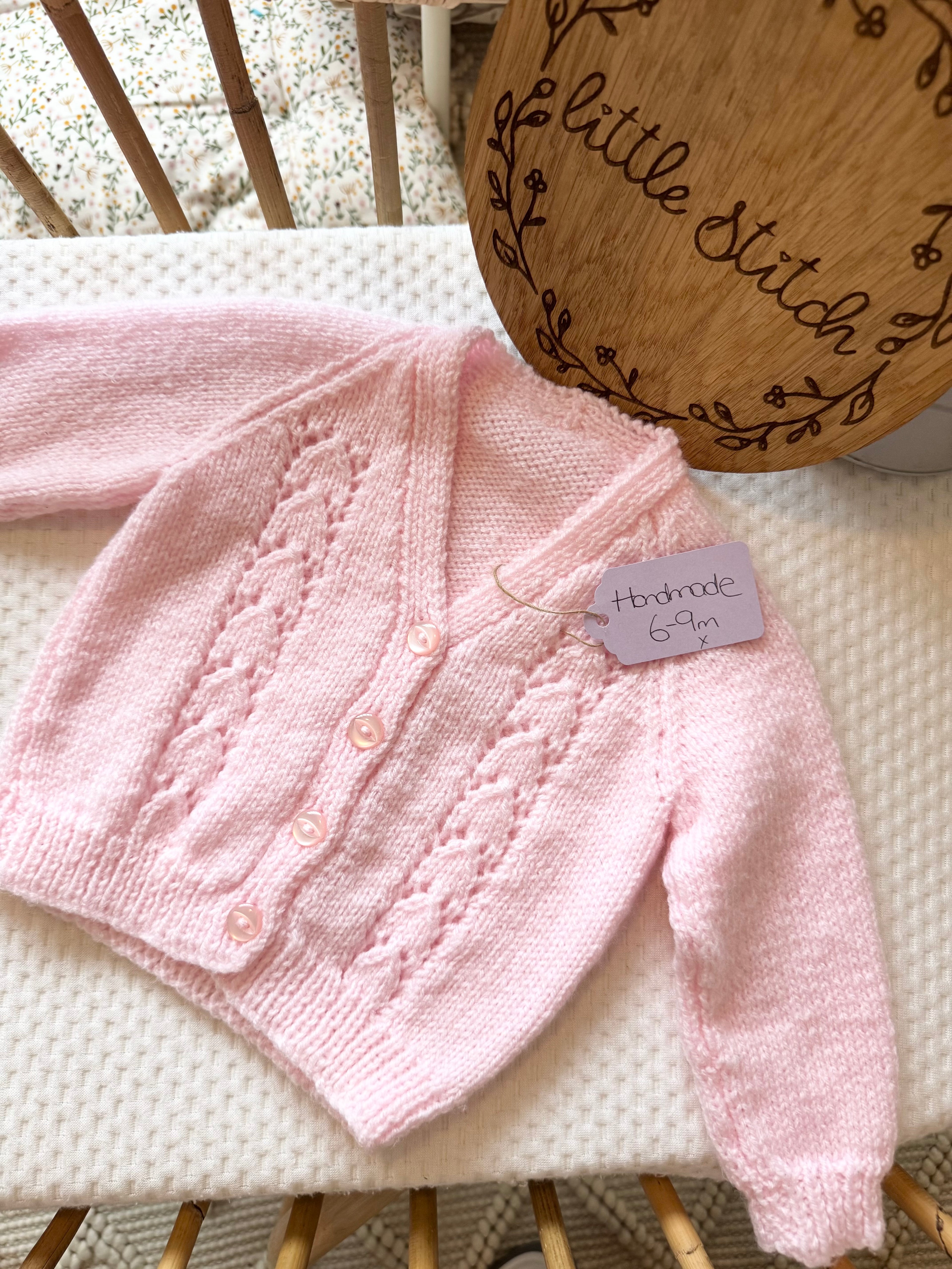 Pink 6-9m handknitted cardigan