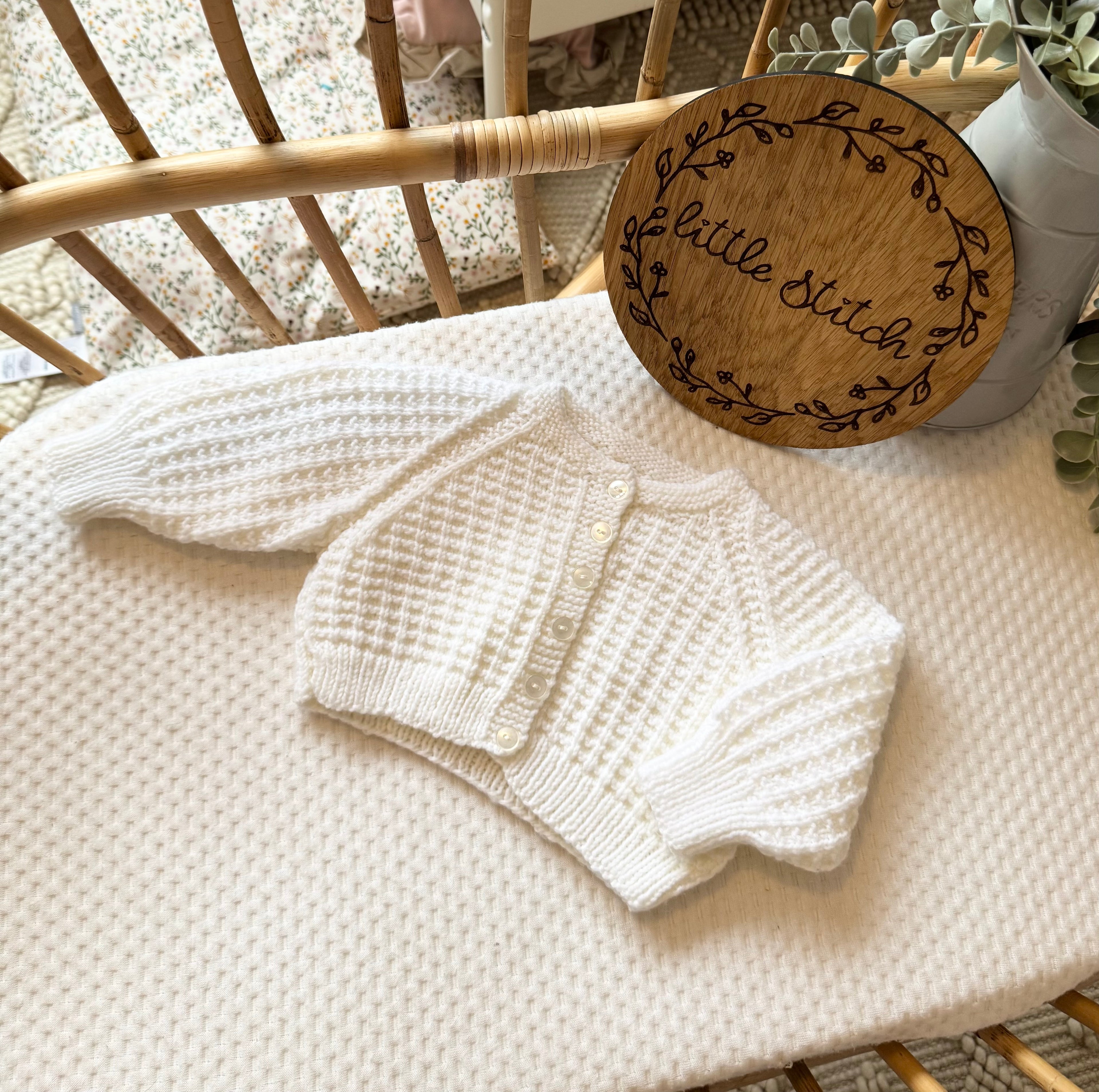 White 3-6m handknitted cardigan