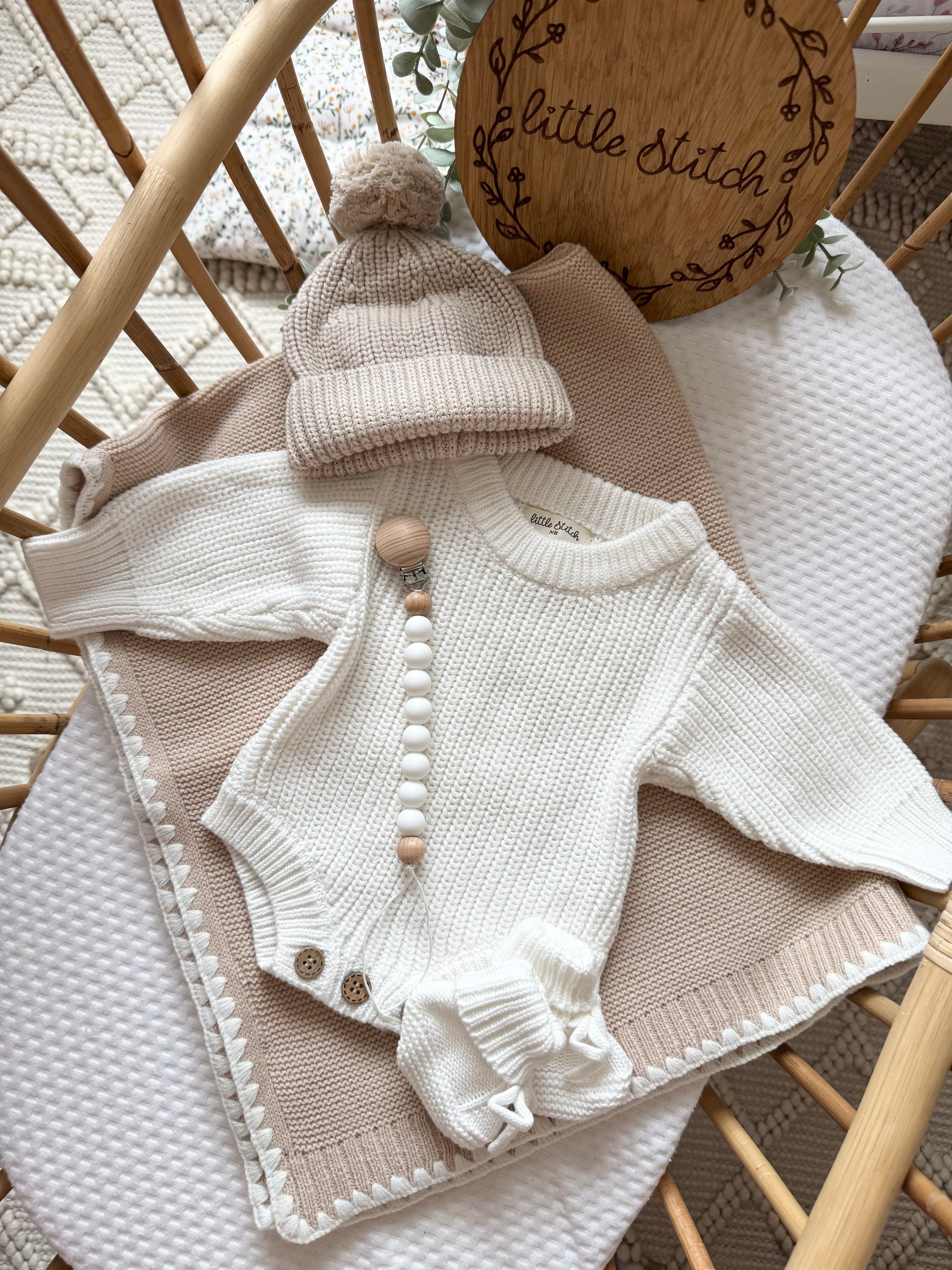 Beige 5 piece set - newborn romper - add name to notes