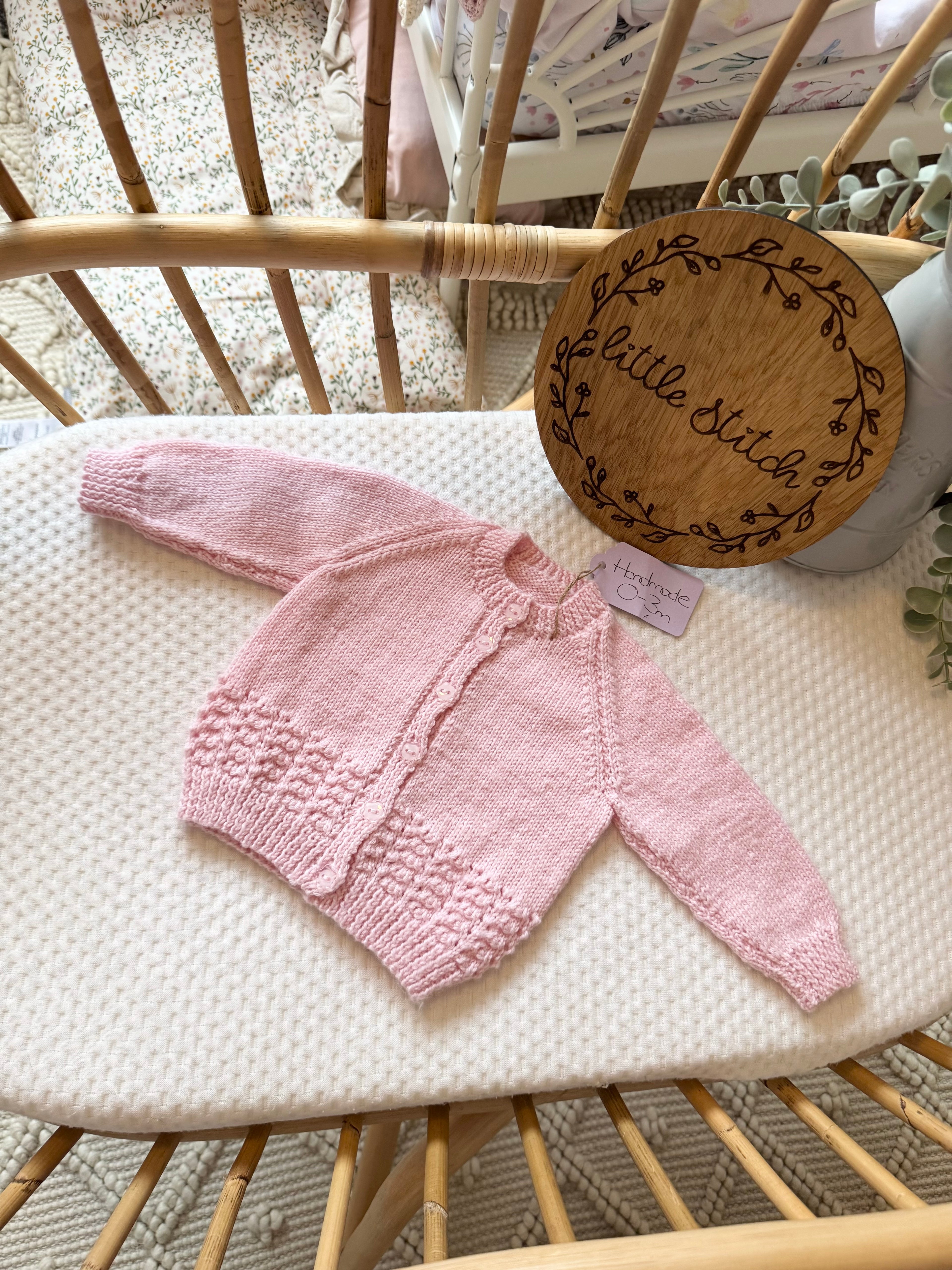 Pink 0-3m handknitted cardigan