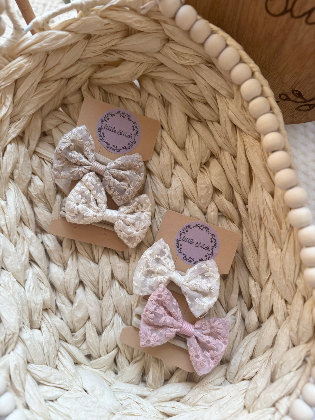 Thin headband bows - lace detail