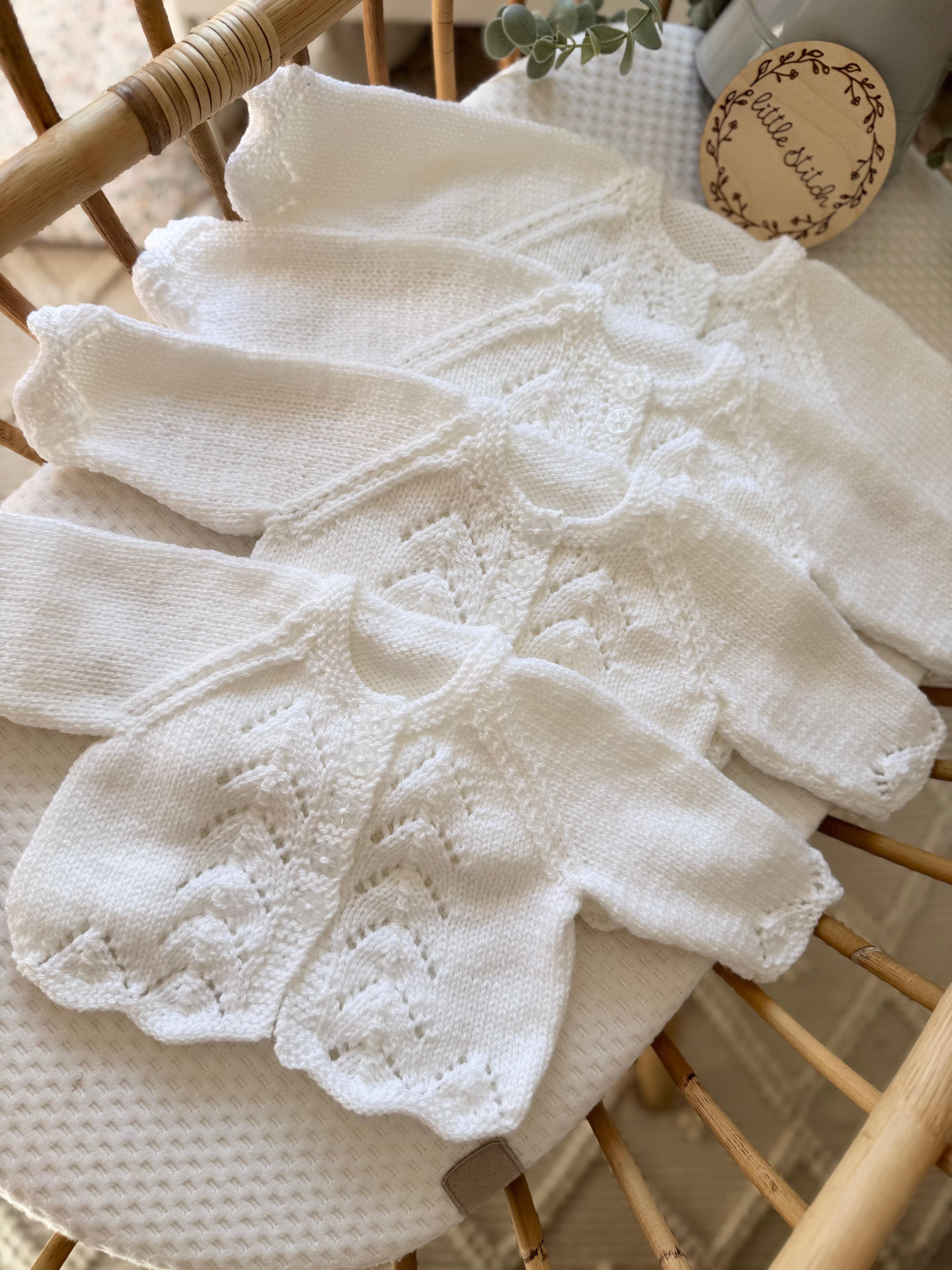 White 0-3m hand knitted cardigan