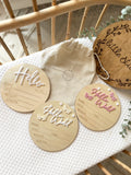 Hello world wooden plaque.