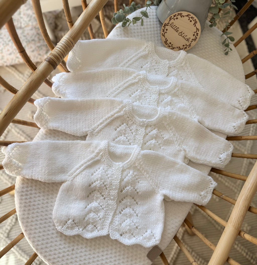 White 0-3m hand knitted cardigan