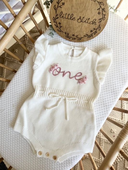 White cluster one romper - 12-18m