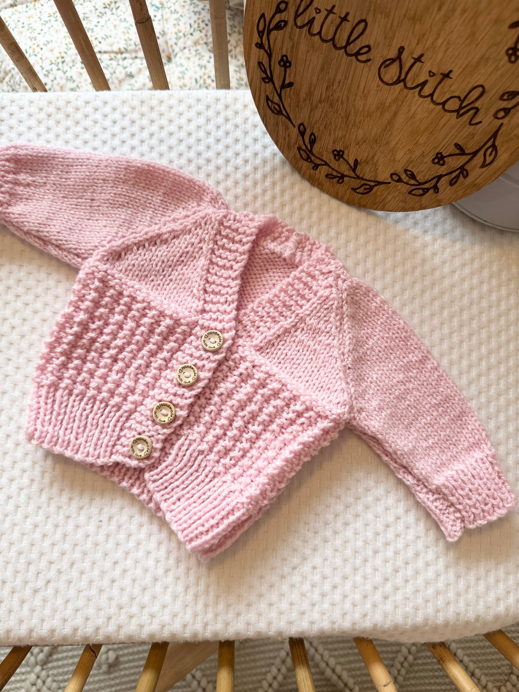 Pink newborn handknitted cardigan