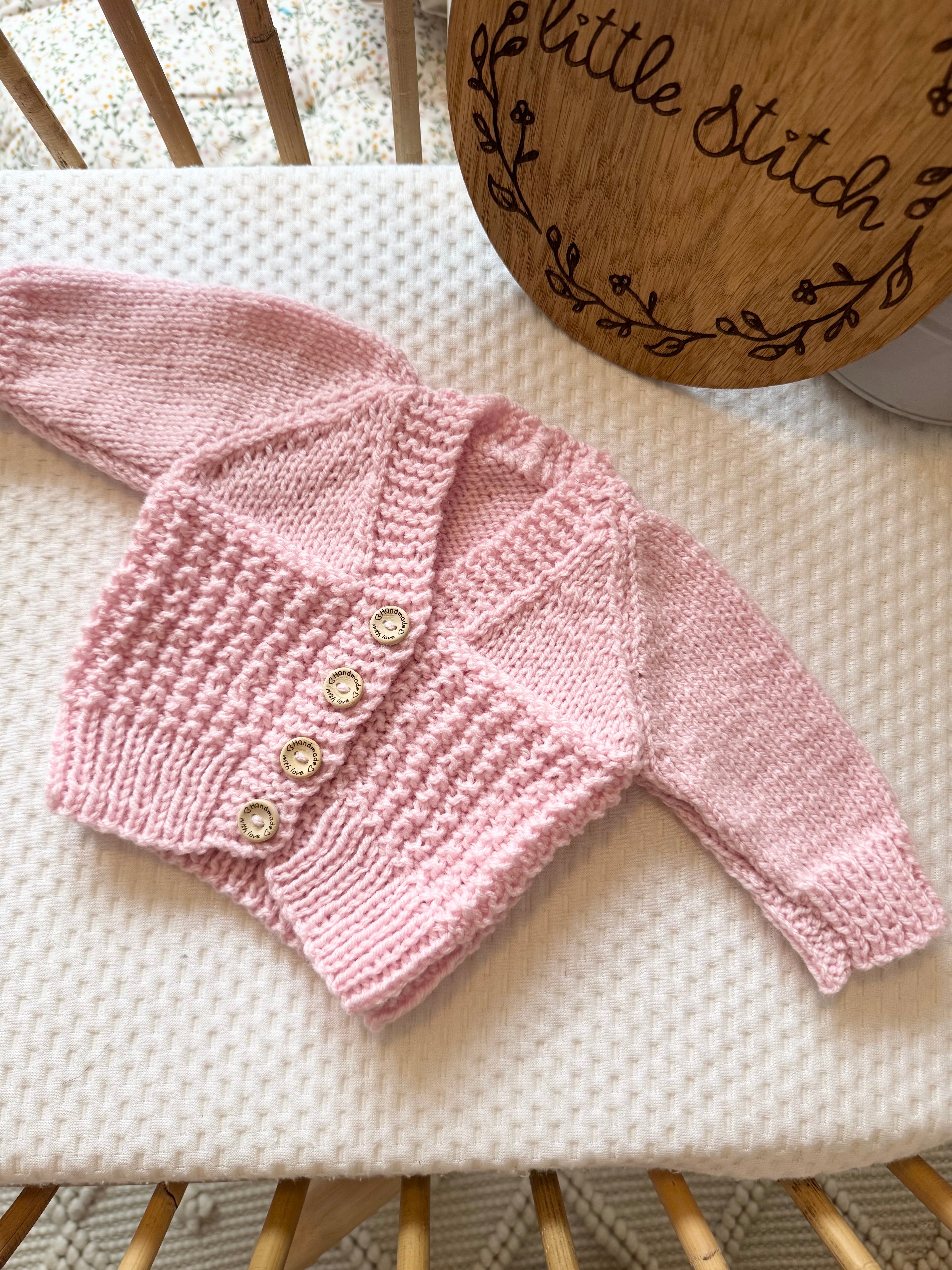 Pink newborn handknitted cardigan