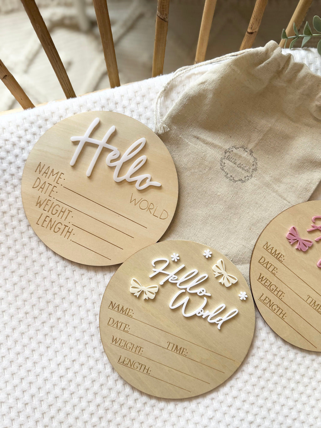 Hello world wooden plaque.