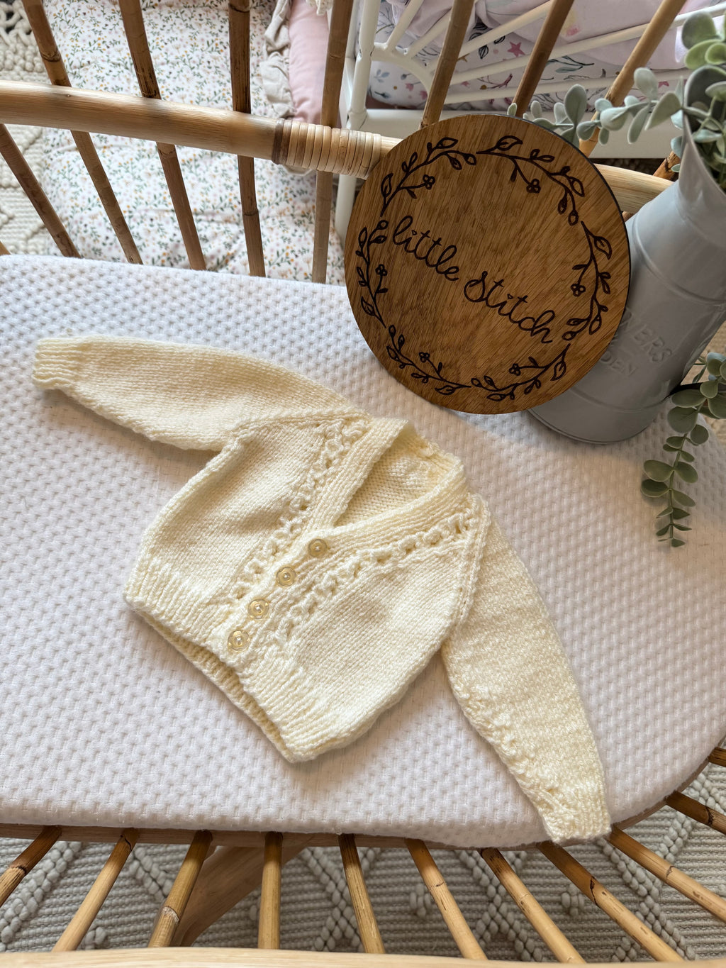 Cream newborn handknitted cardigan