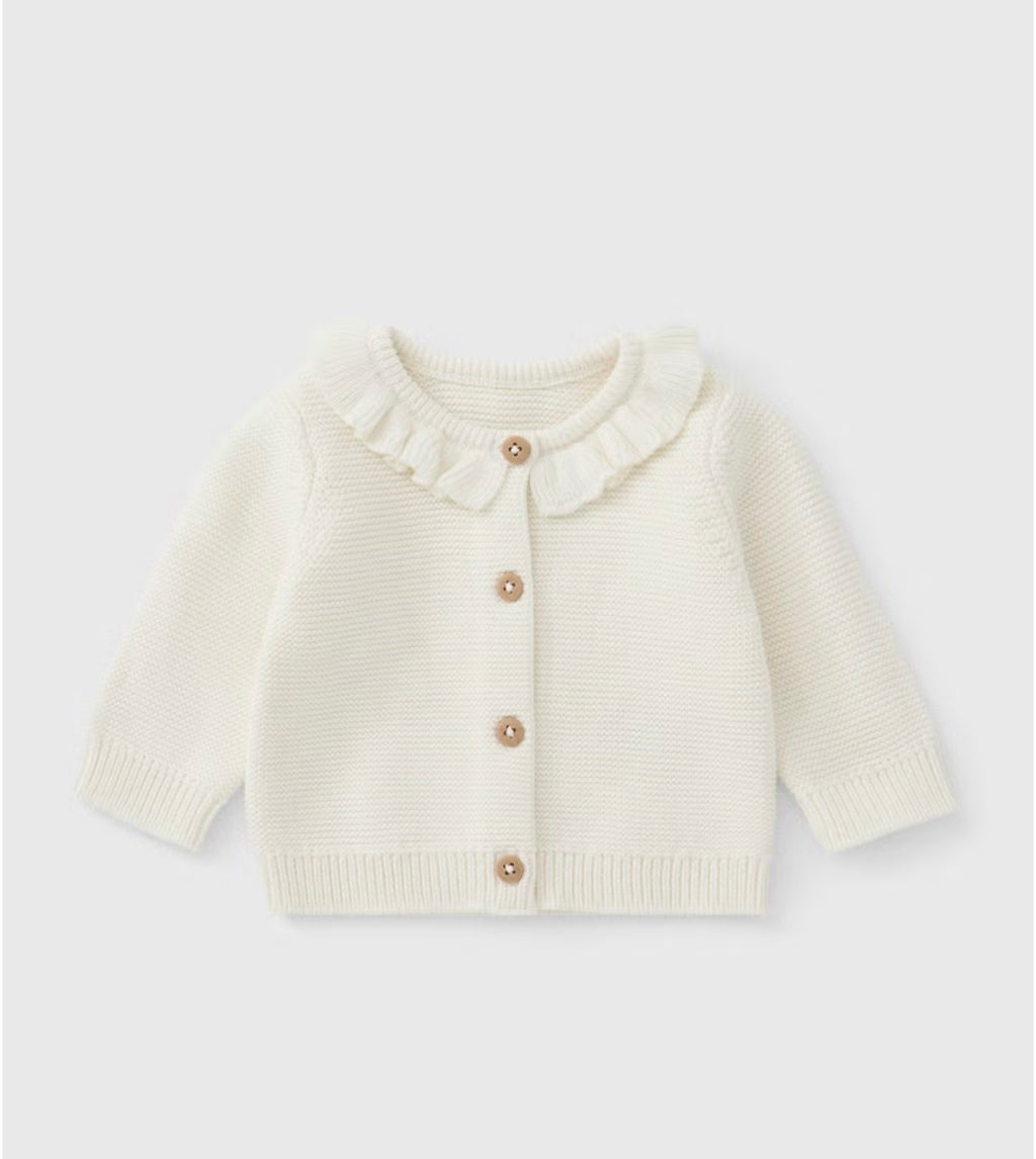 Cream frilly cardigan - name and bow design