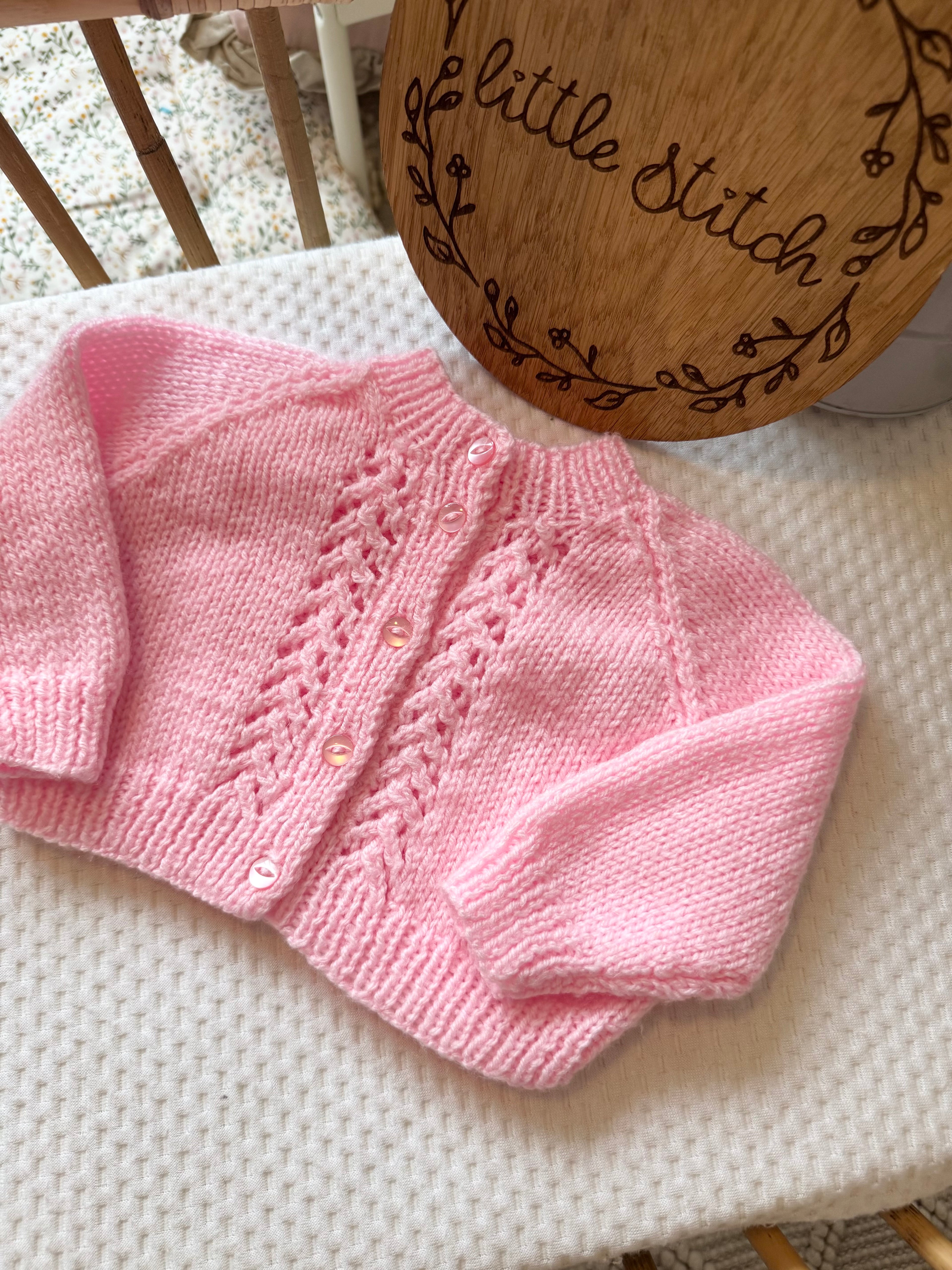 Pink 3-6m handknitted cardigan