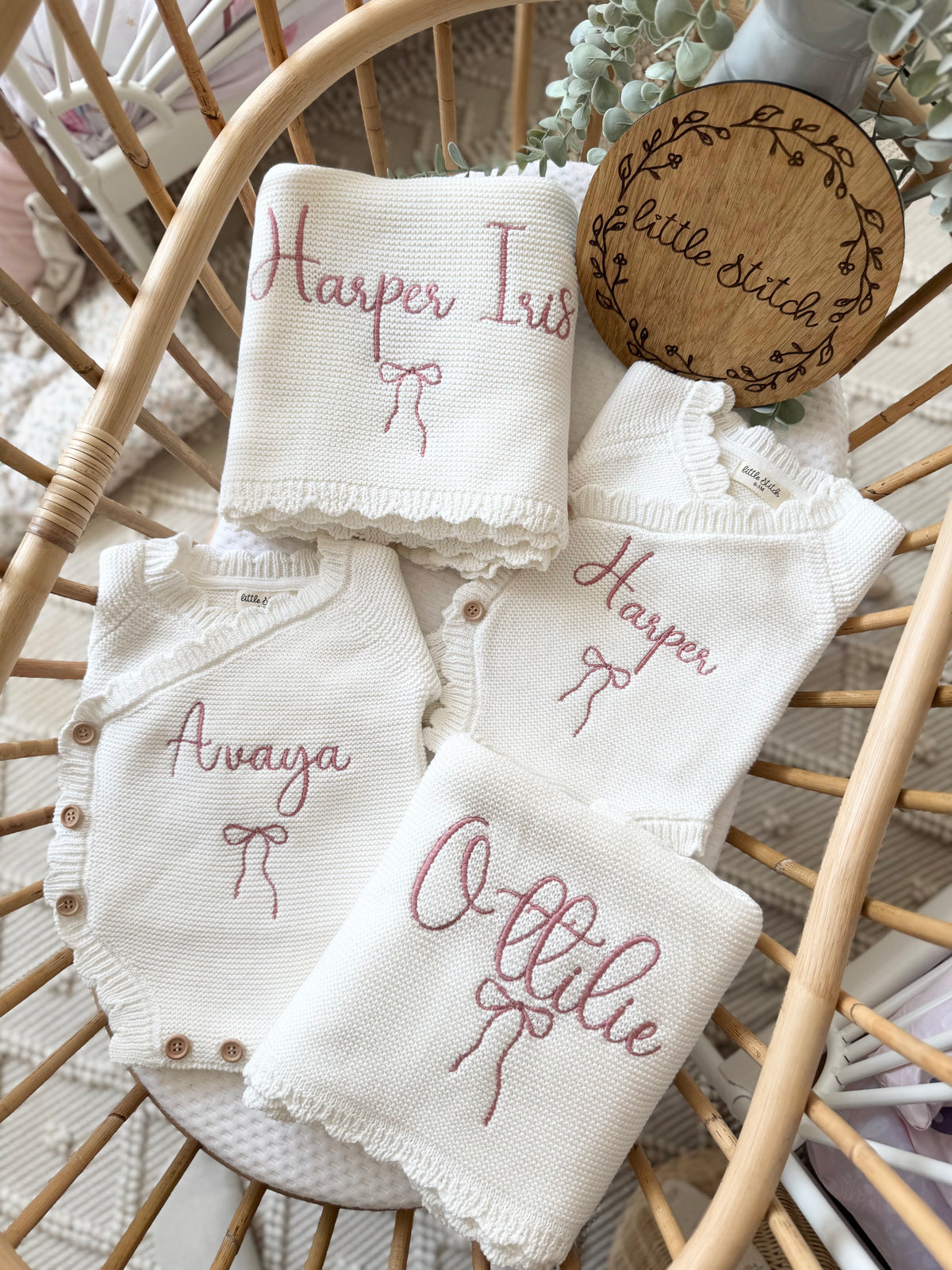 Name and bow design scallop romper